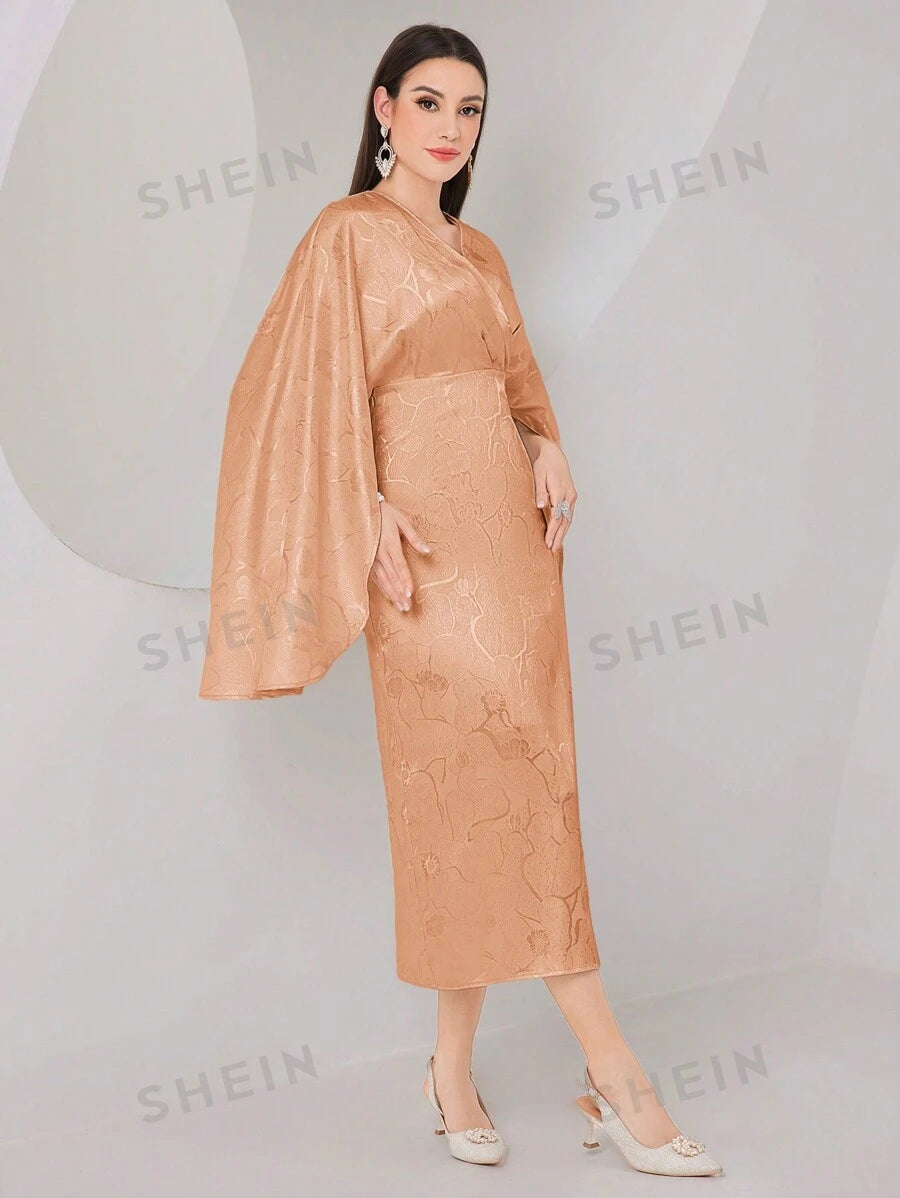 SHEIN Modely فستان نسائي بأكمام الكيب طباعة كاملة