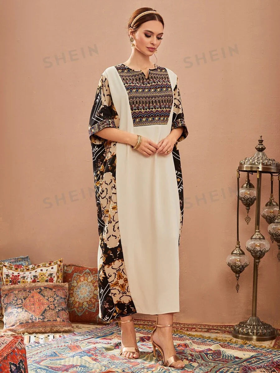 SHEIN Najma قفطان بياقة حرف في وجرافيك جيو