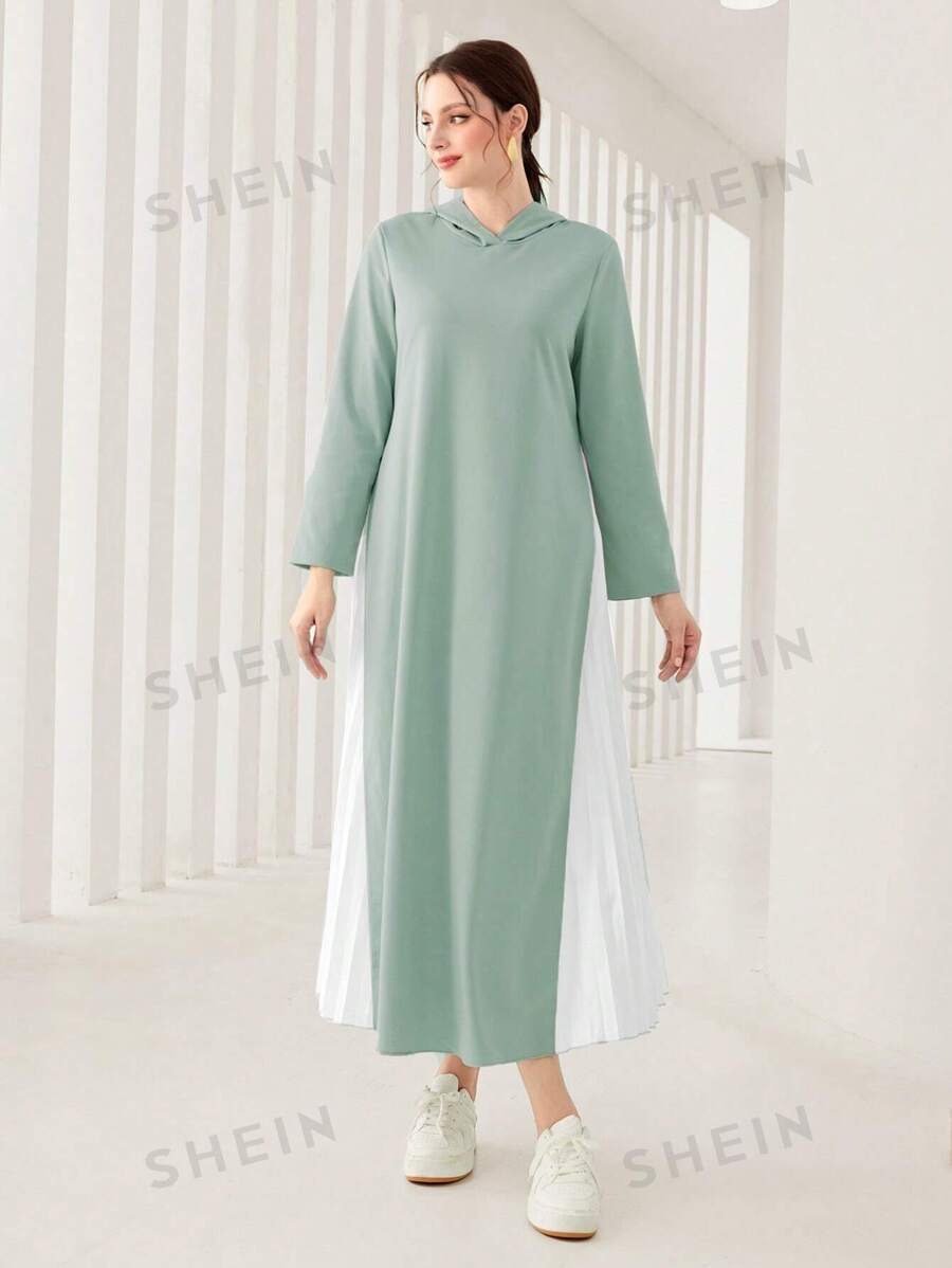 SHEIN Mulvari فستان بغطاء رأس بحاشية مطوية