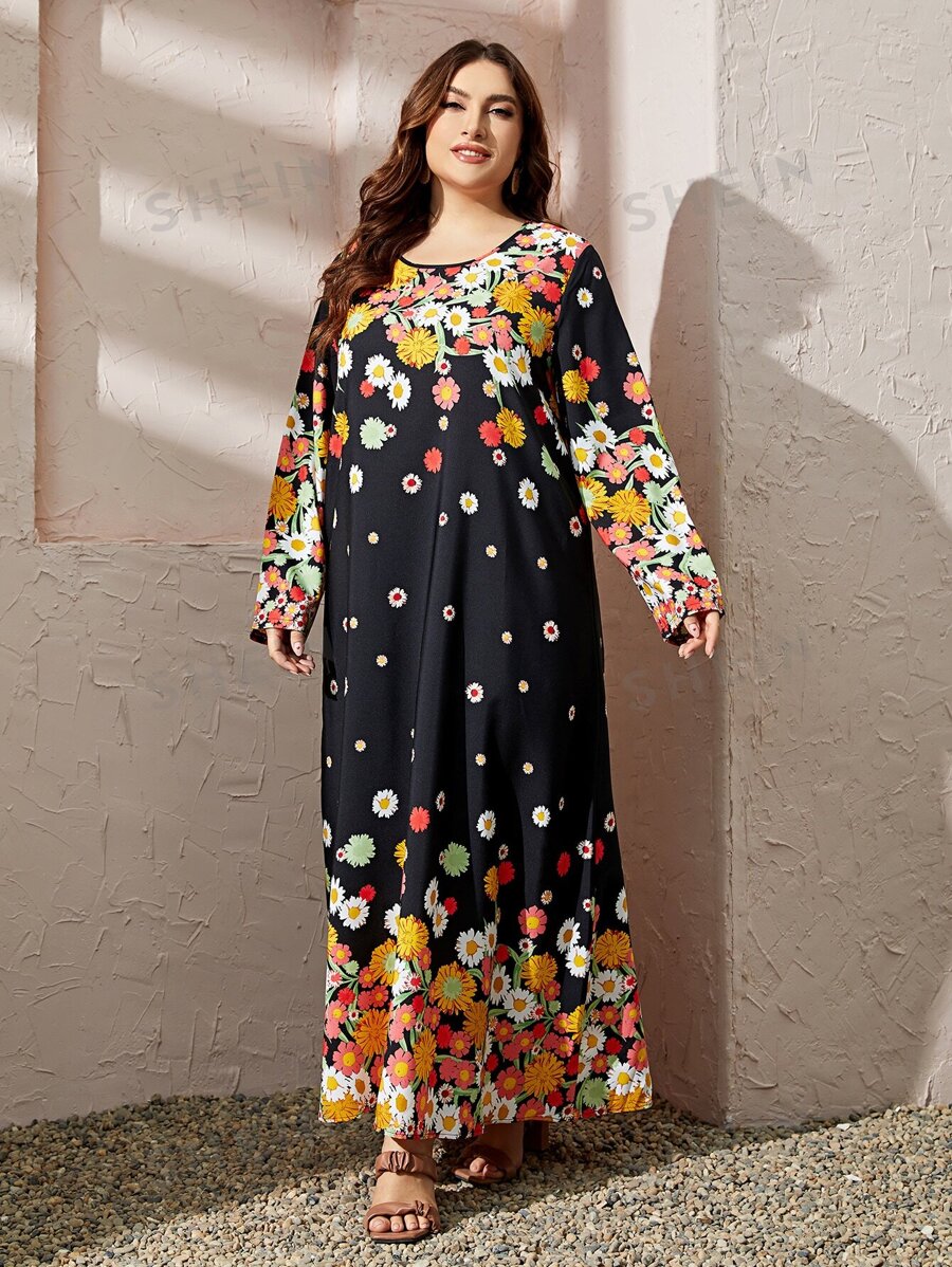 SHEIN Mulvari فستان بطباعة زهر شامل مقاس كبير