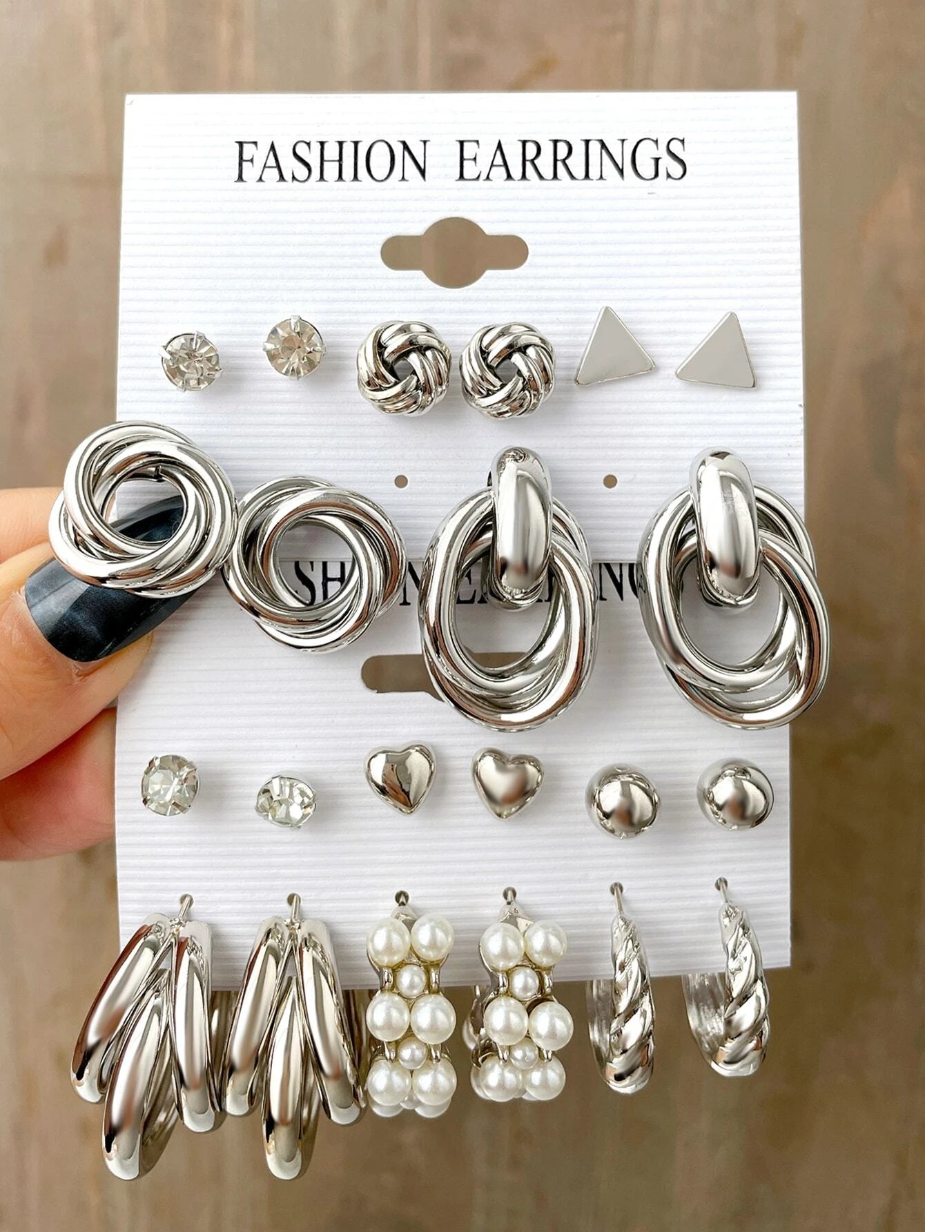 24Pcs Simple Rhinestone Faux Pearl Earrings with Metallic Geometric Design for Women, Perfect for Vacation, Dating, Gifts and Daily Wear
