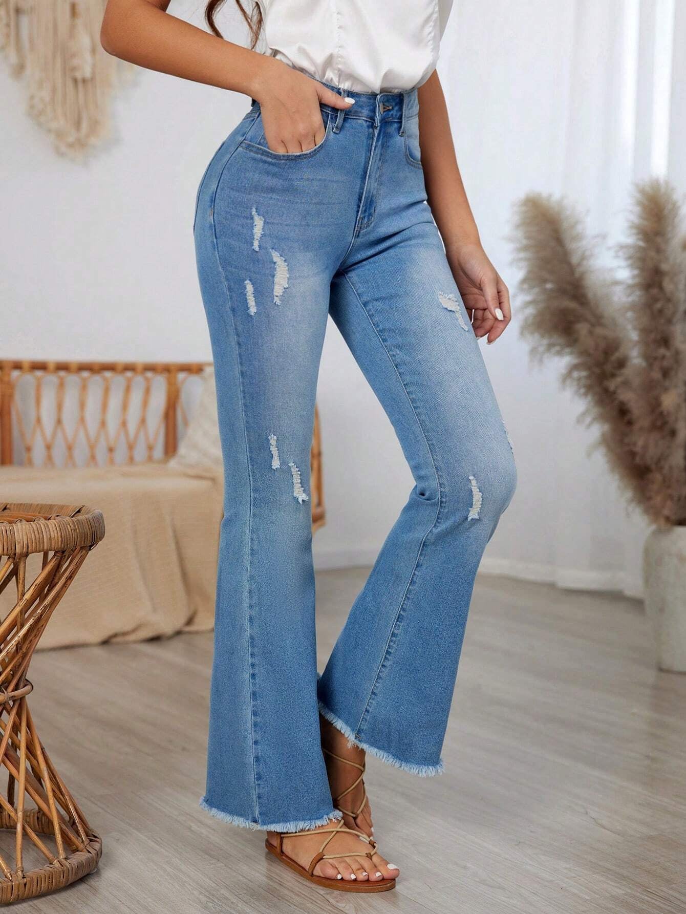 LUNE Women'S Ripped Flared Jeans