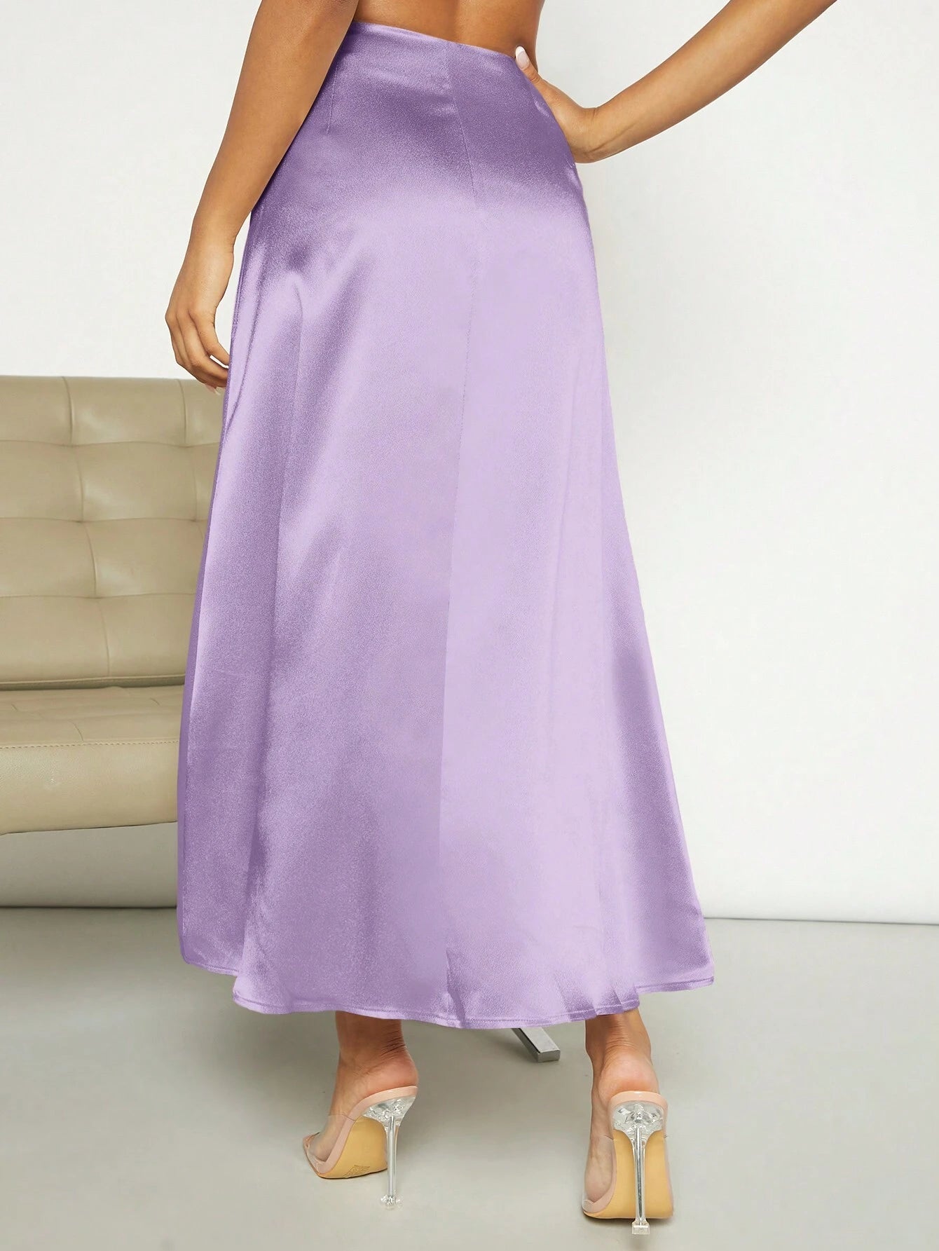 Privé High Waist Satin A-Line Skirt