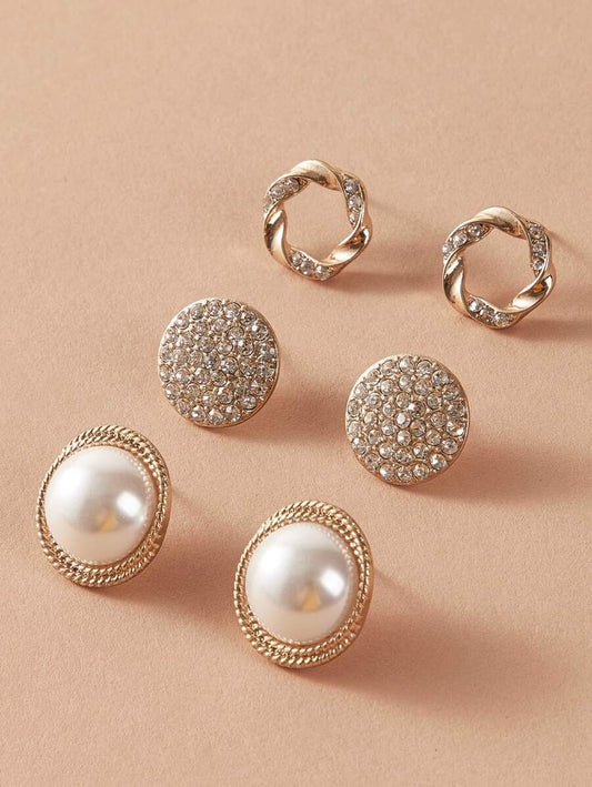 SHEIN طقم 3 أزواج أقراط مزينة باللؤلؤ