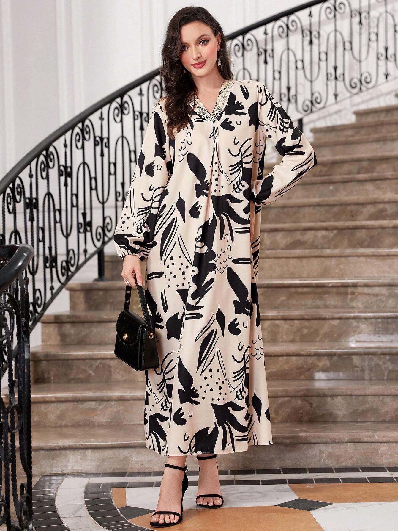 Najma Floral Print Lantern Sleeve Dress