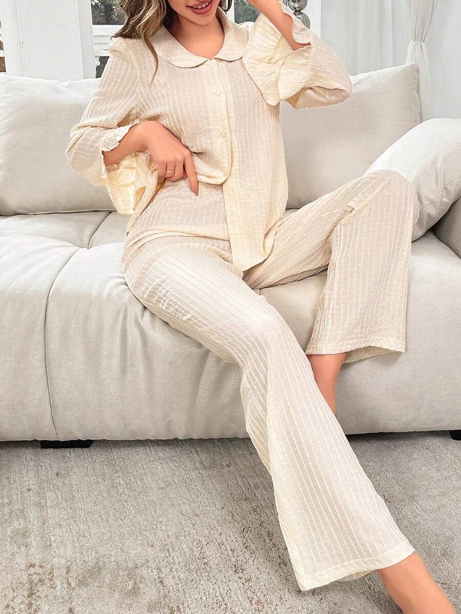 SHEIN طقم بيجامة نسائي بيتر بان كولار وأزرار أمامية