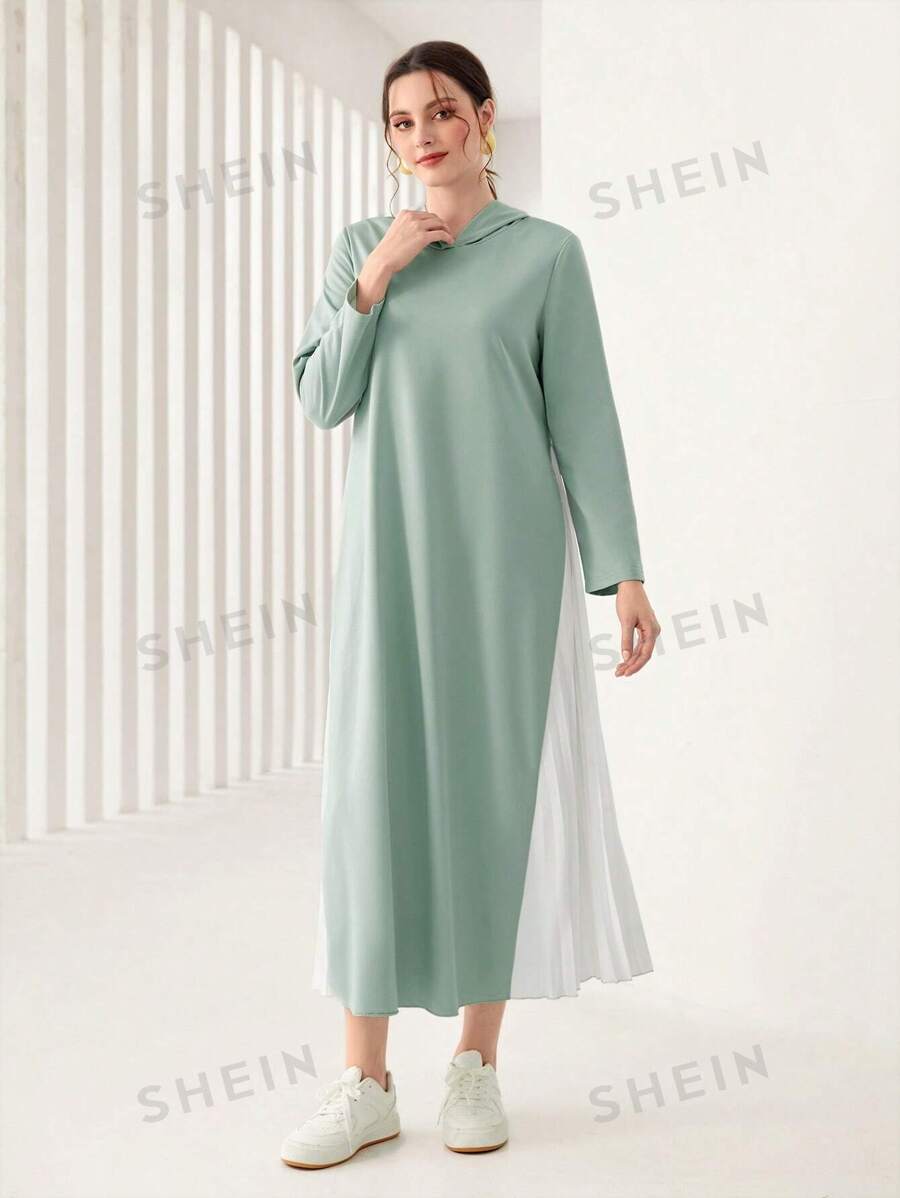 SHEIN Mulvari فستان بغطاء رأس بحاشية مطوية