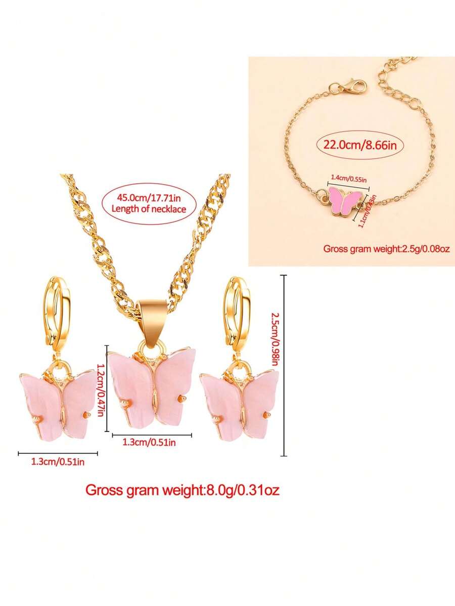 SHEIN مجموعة ساعات ومجوهرات وردية (4 قطع) فراشة أنيقة