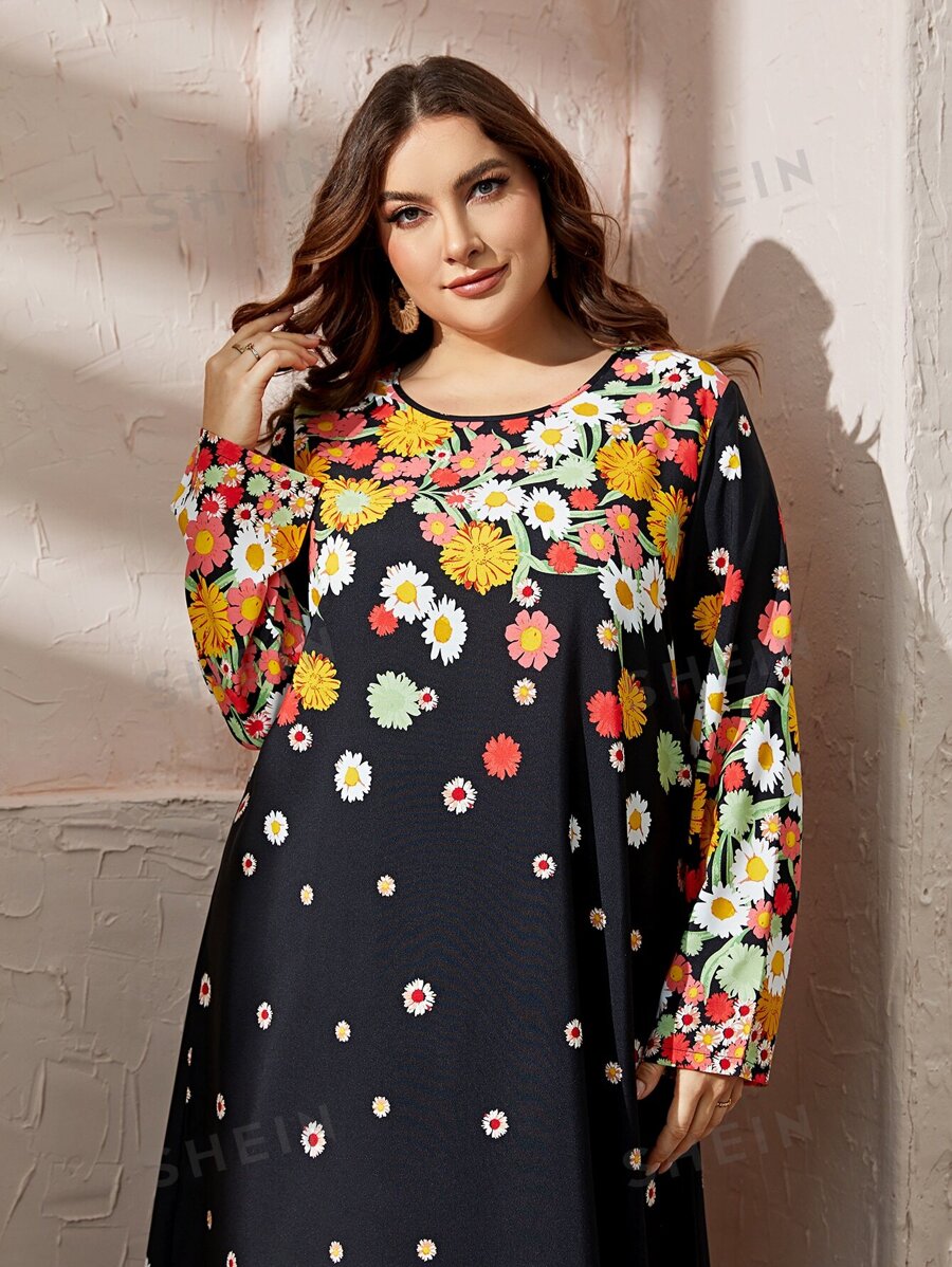 SHEIN Mulvari فستان بطباعة زهر شامل مقاس كبير