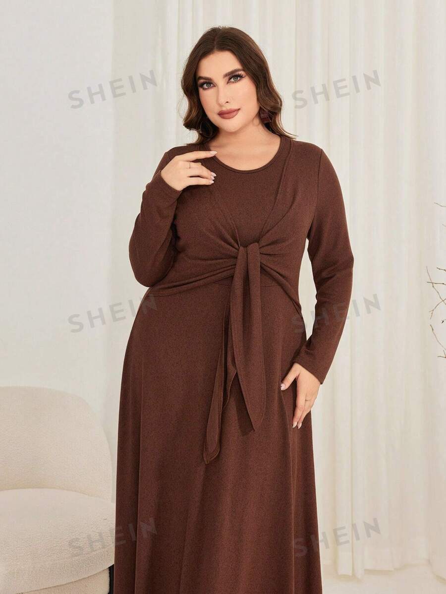 SHEIN Mulvari ملابس عربية ملونة بمقاسات كبيرة مع عقدة أمامية