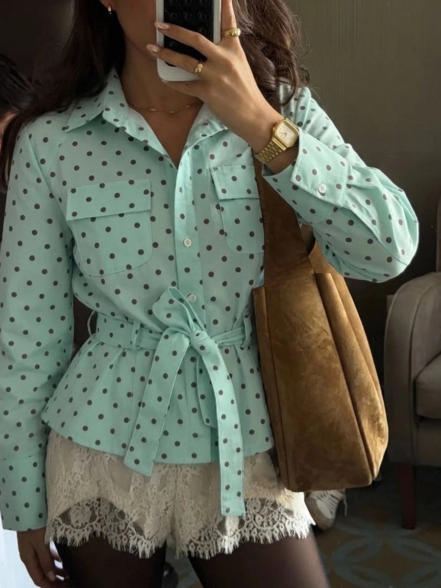 SHEIN Siren Gaze معطف ترنش نسائي قصير بلون أخضر نعناعي بياقة عالية وحزام