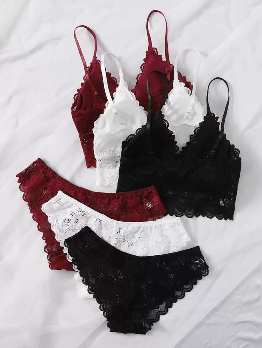 SHEIN طقم ملابس داخلية 3 قطع بدانتيل زهري
