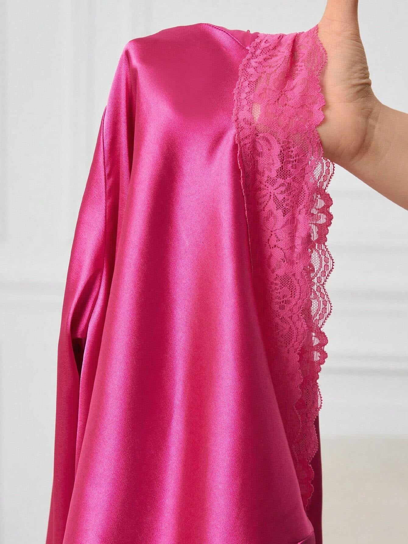 Women'S Lace Patchwork Plush Edging Robe for Sleepwear
