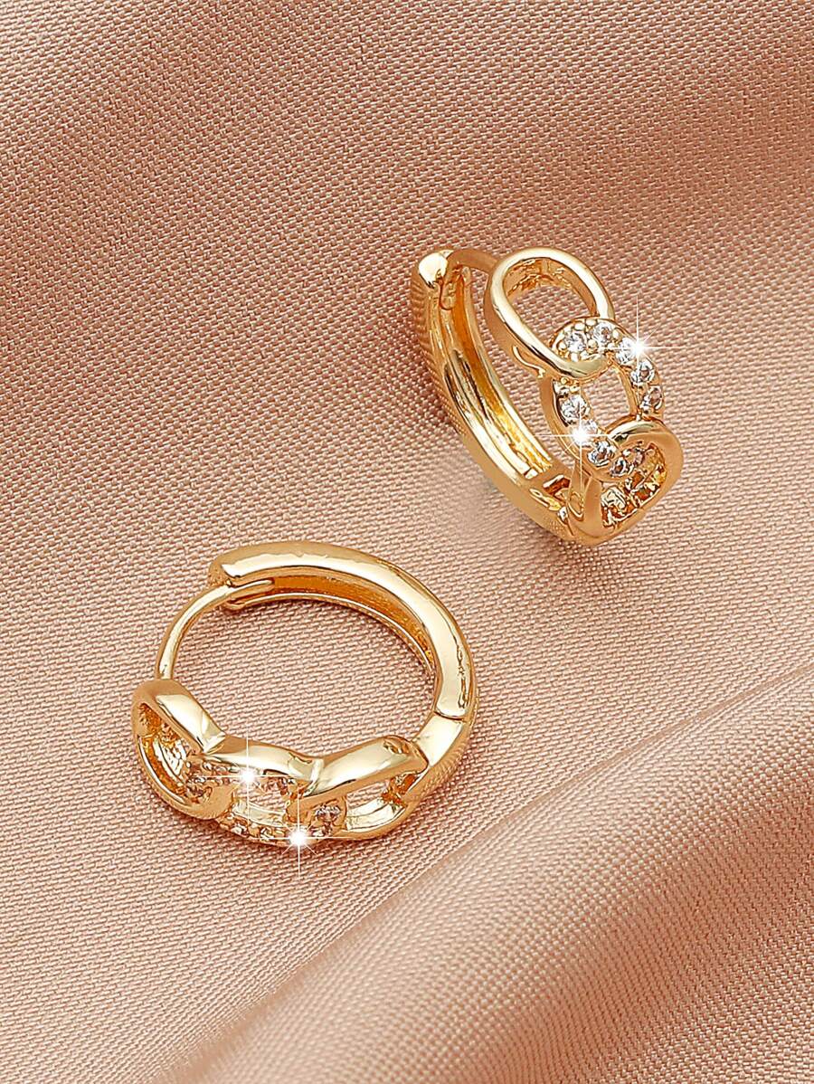 SHEIN زوج أقراط حلقية بتصميم سلسلة مزينة بمكعب زركونيا