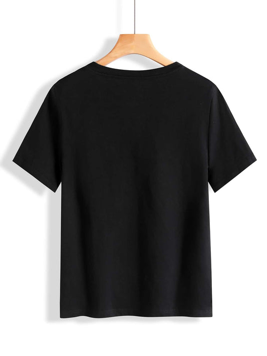 SHEIN INAWLY تي شيرت أسود بياقة دائرية