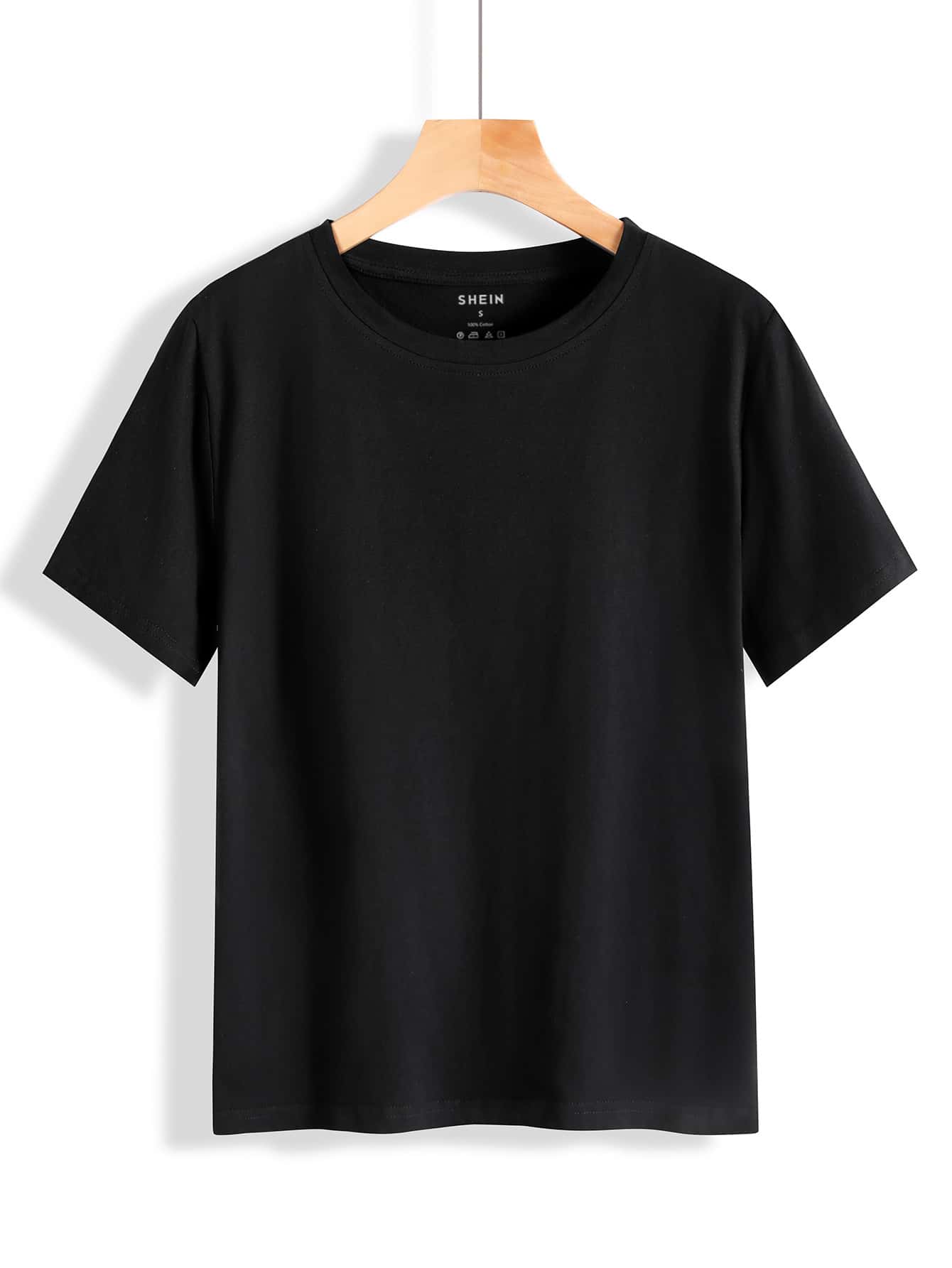 SHEIN INAWLY تي شيرت أسود بياقة دائرية