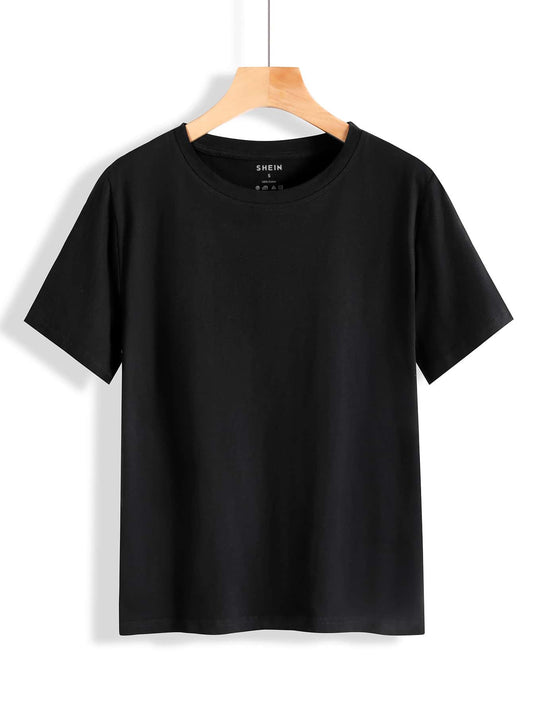 SHEIN INAWLY تي شيرت أسود بياقة دائرية