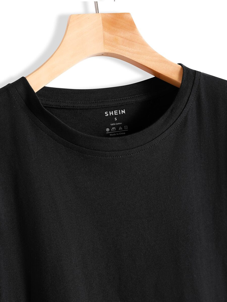 SHEIN INAWLY تي شيرت أسود بياقة دائرية