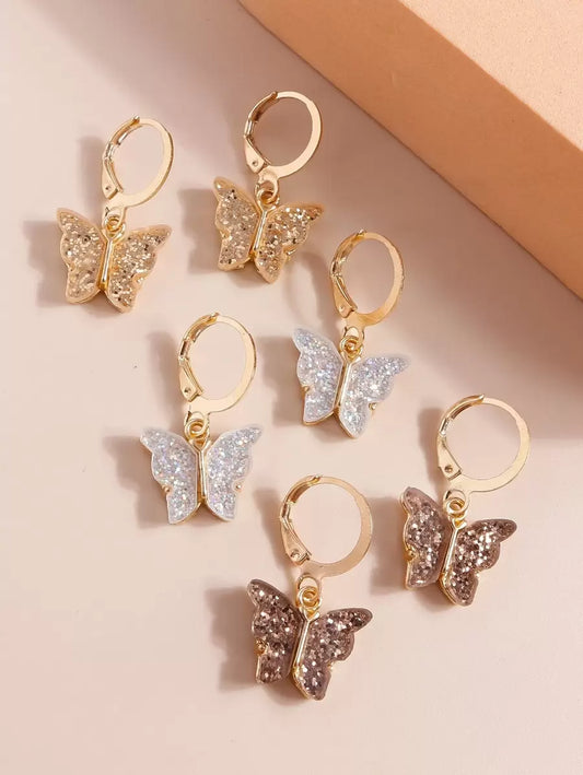 SHEIN مجموعة أقراط 3 ازواج بشكل فراشة