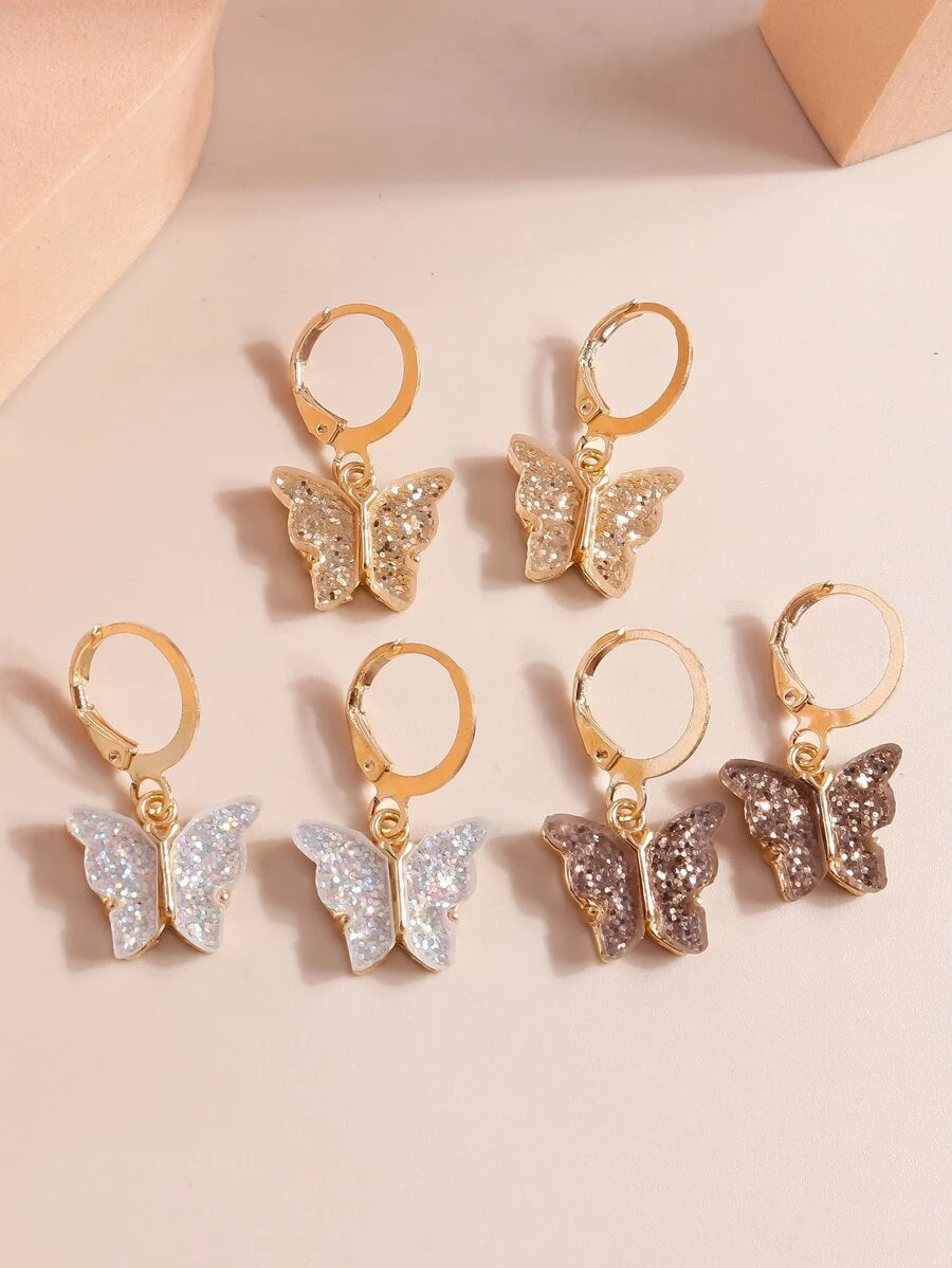 SHEIN مجموعة أقراط 3 ازواج بشكل فراشة