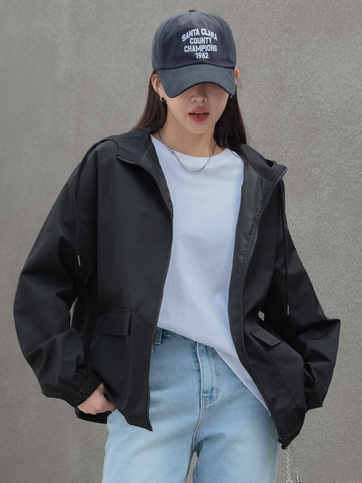 SHEIN DAZY معطف نسائي بكابوشون وسحاب