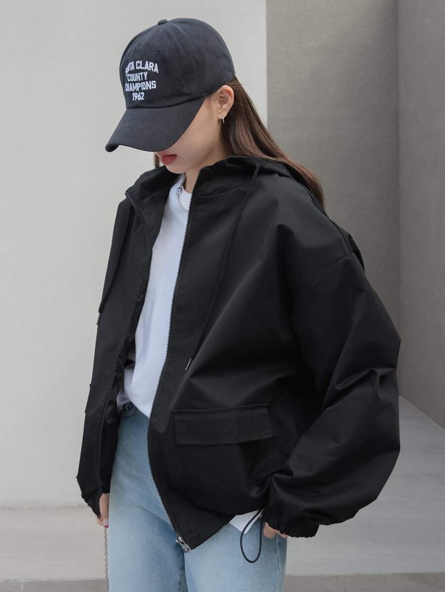 SHEIN DAZY معطف نسائي بكابوشون وسحاب