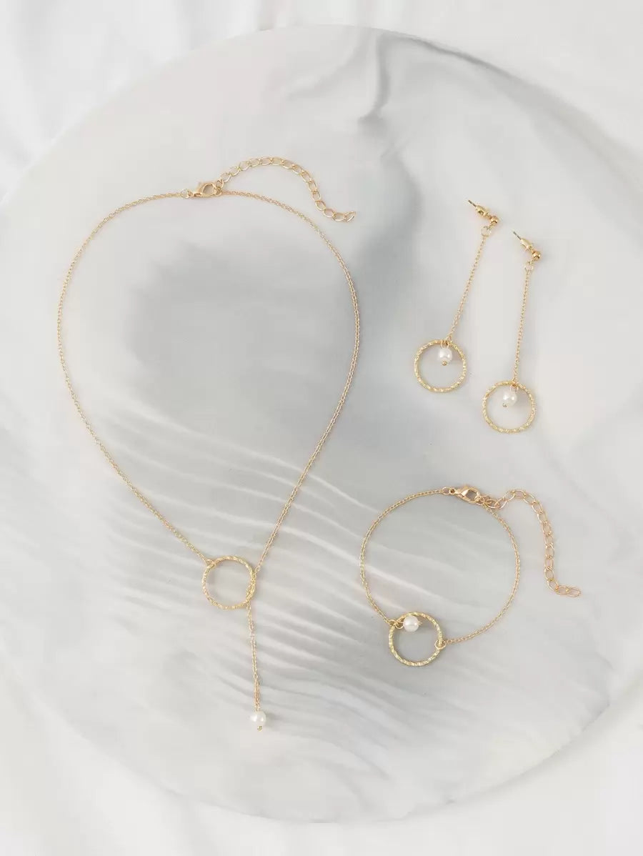 SHEIN طقم مجوهرات دائرية قلادة وسوار وأقراط