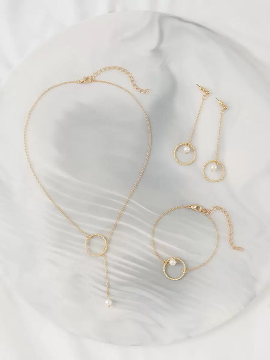SHEIN طقم مجوهرات دائرية قلادة وسوار وأقراط