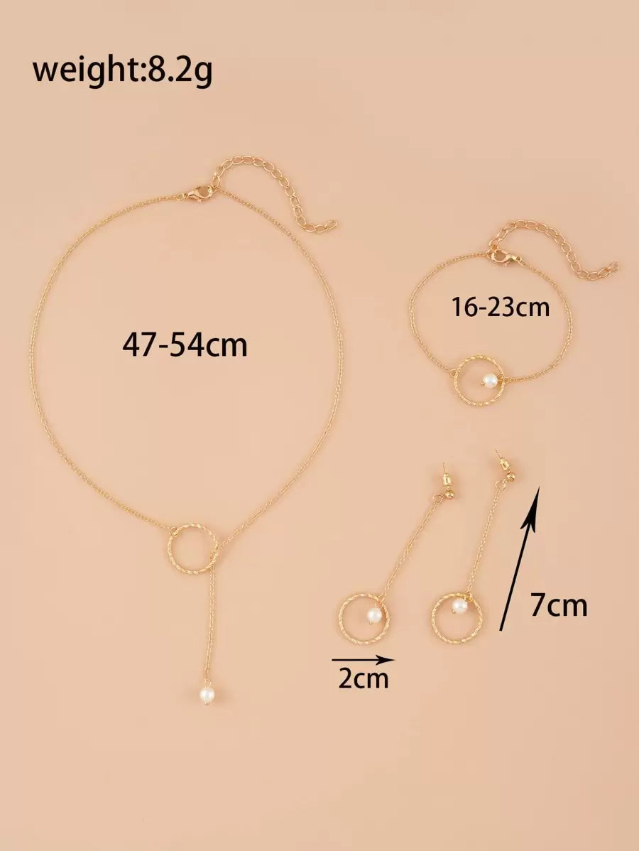 SHEIN طقم مجوهرات دائرية قلادة وسوار وأقراط