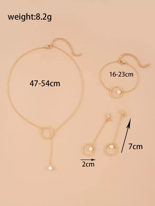 SHEIN طقم مجوهرات دائرية قلادة وسوار وأقراط