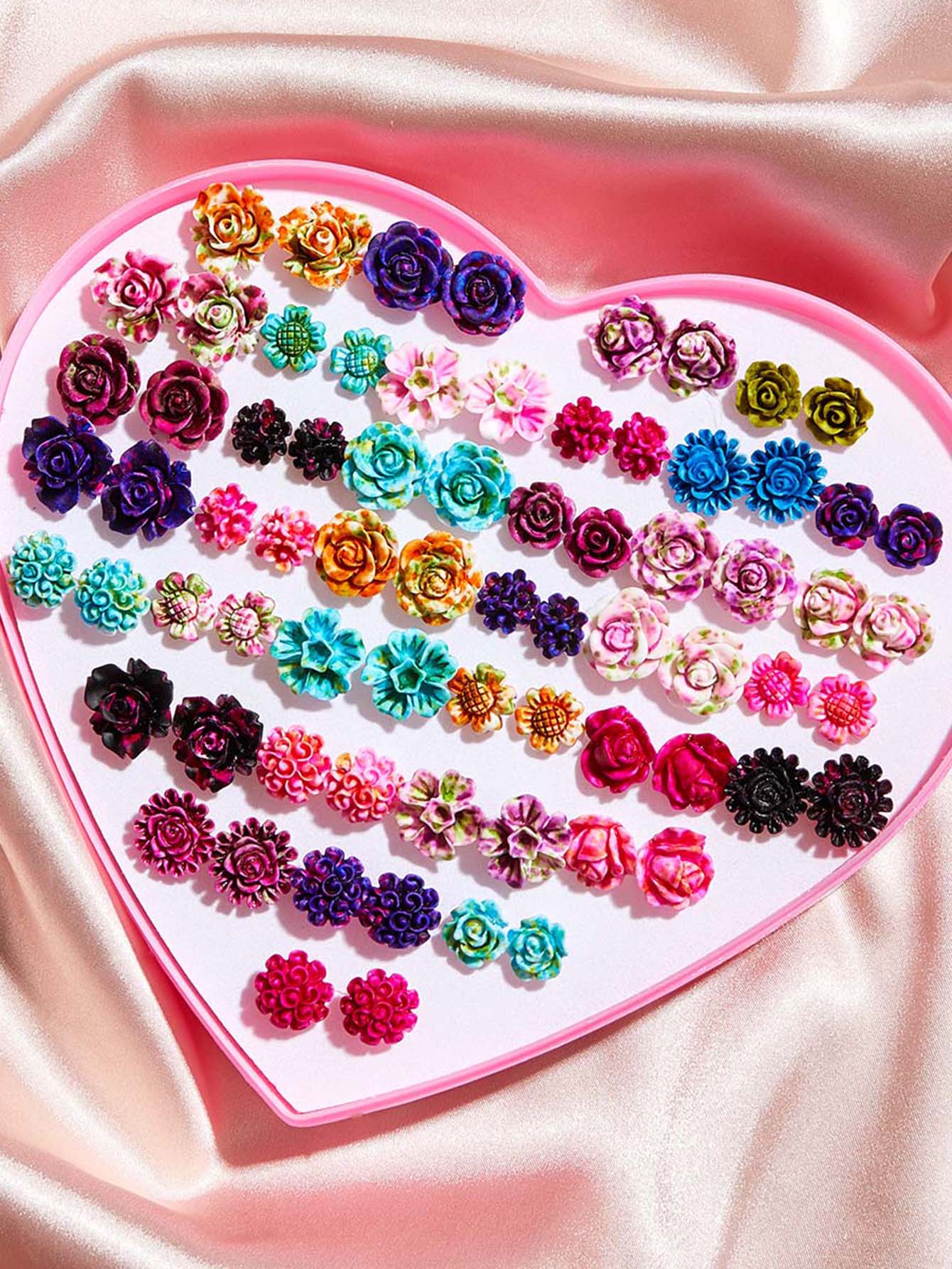 SHEIN طقم 36 زوج أقراط على شكل زهور ملونة
