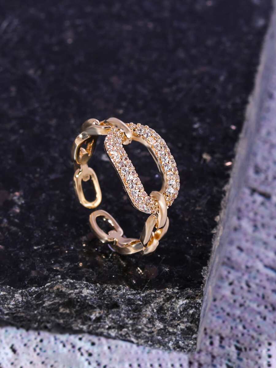 SHEIN خاتم مفتوح بقص مجوف مزين بحجر الراين