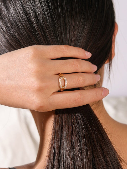 SHEIN خاتم مفتوح بقص مجوف مزين بحجر الراين