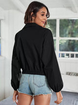 SHEIN Frenchy جاكيت نسائي أسود بسحاب وأكتاف منسدلة