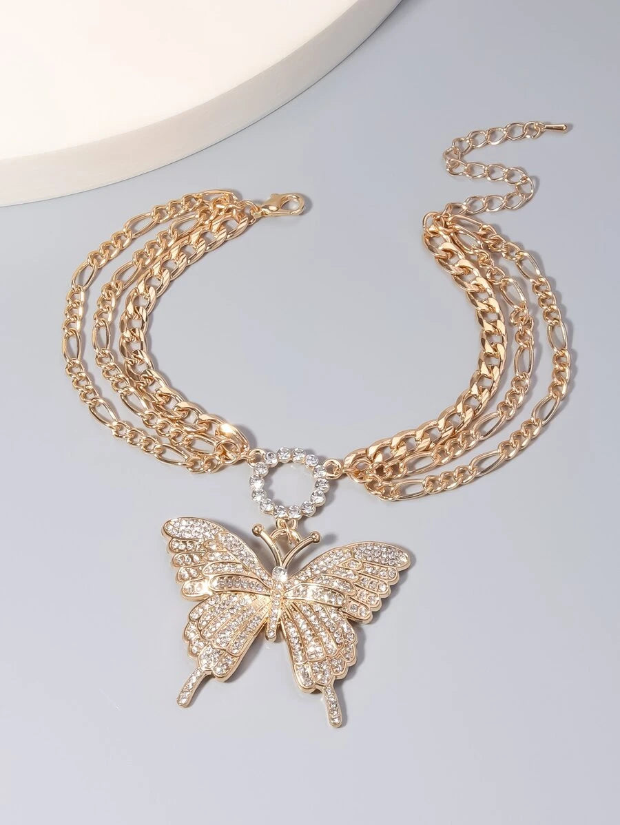 SHEIN سلسلة كاحل كبيرة بشكل فراشة مرصعة بالراين