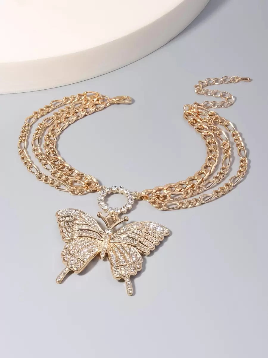 SHEIN سلسلة كاحل كبيرة بشكل فراشة مرصعة بالراين