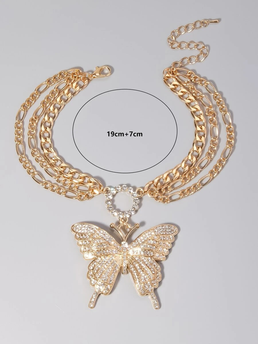 SHEIN سلسلة كاحل كبيرة بشكل فراشة مرصعة بالراين