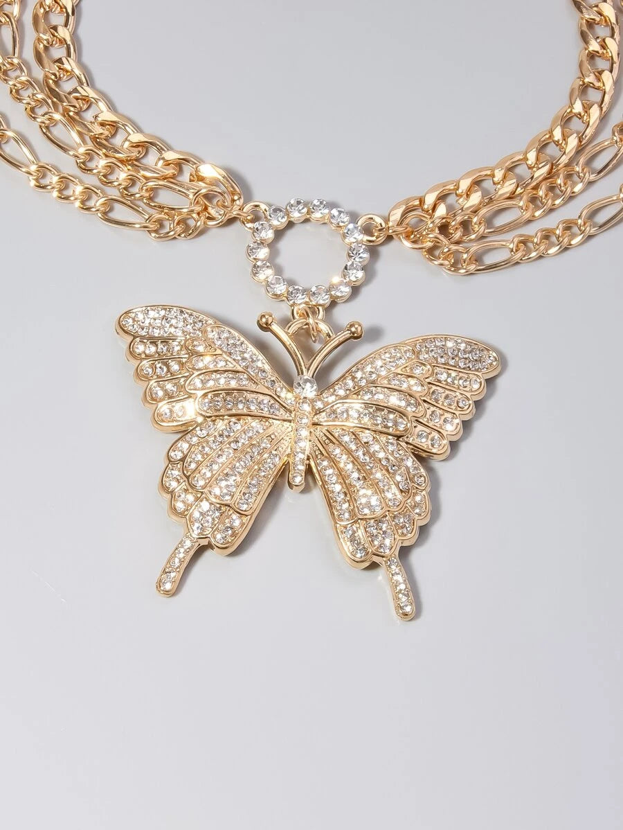 SHEIN سلسلة كاحل كبيرة بشكل فراشة مرصعة بالراين