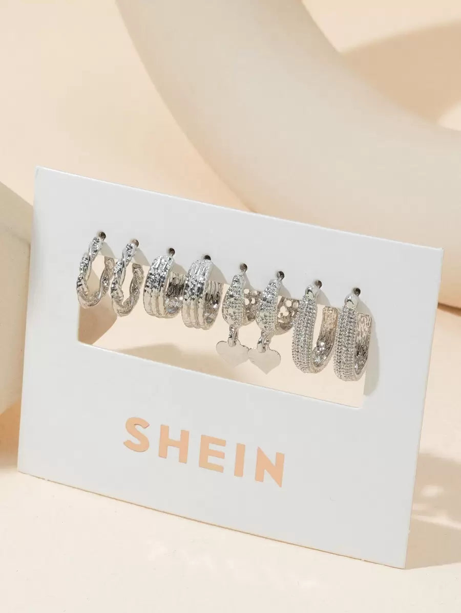 SHEIN طقم 4 أزواج من أقراط القلب المنسوجة