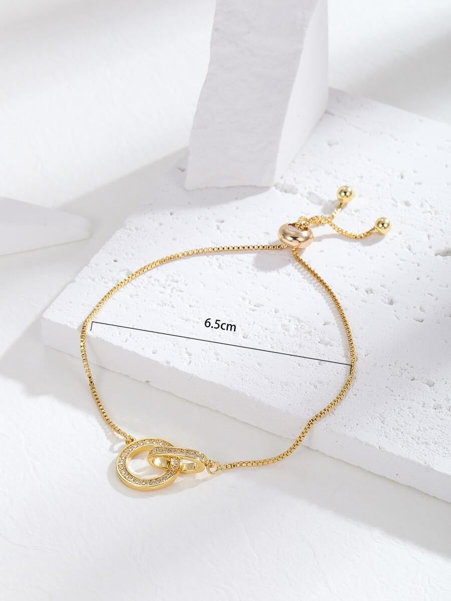 SHEIN سوار عصري بتصميم حلقة مزدوجة مرصعة بزركونيا