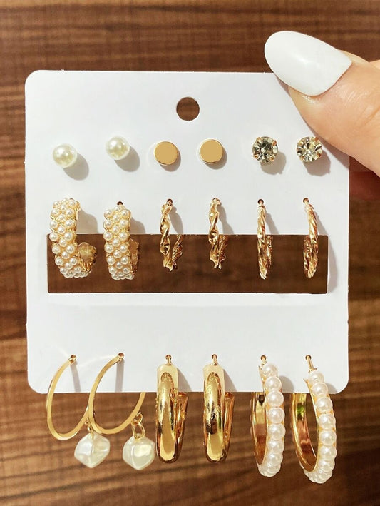 SHEIN طقم 9 أقراط لؤلؤ صناعي