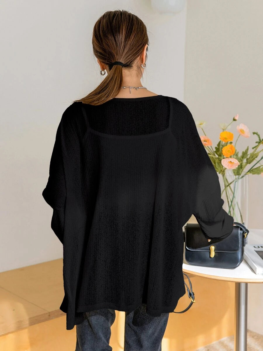 SHEIN DAZY معطف نسائي بأكمام خفاش مفتوح من الأمام