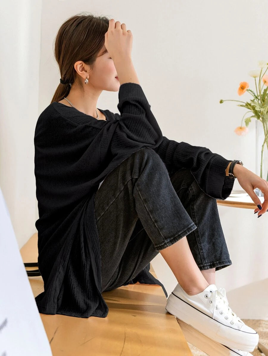SHEIN DAZY معطف نسائي بأكمام خفاش مفتوح من الأمام