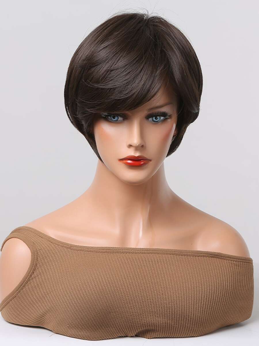 SHEIN باروكة صناعية قصيرة مستقيمة 10 بوصة مع غرة