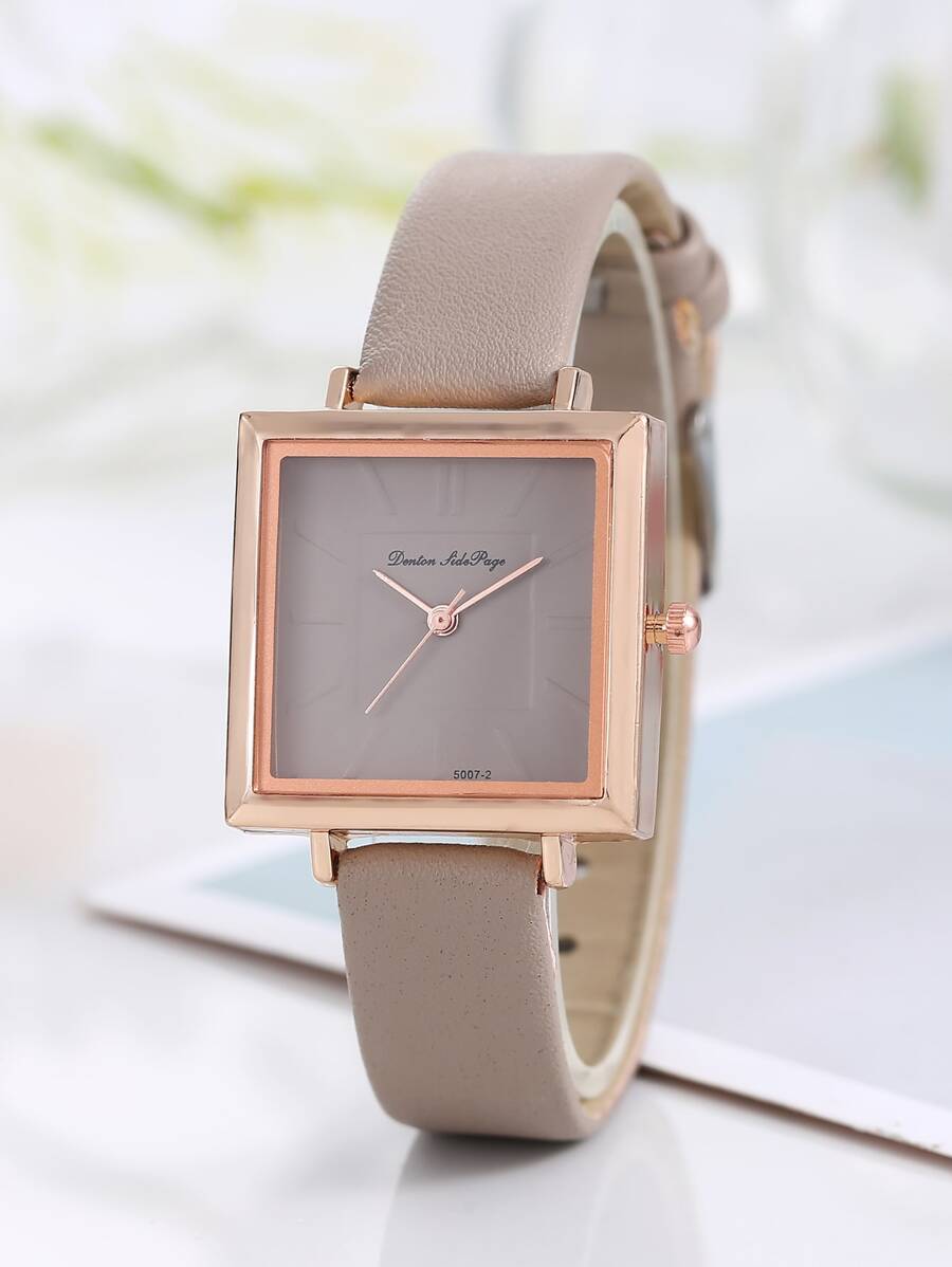 SHEIN ساعة كوارتز مربعة مع سوار