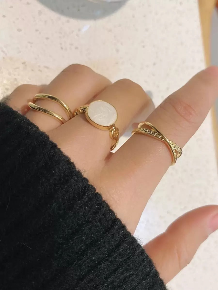 SHEIN RINTOLER طقم 3 خواتم مفتوحة بديكور دائري