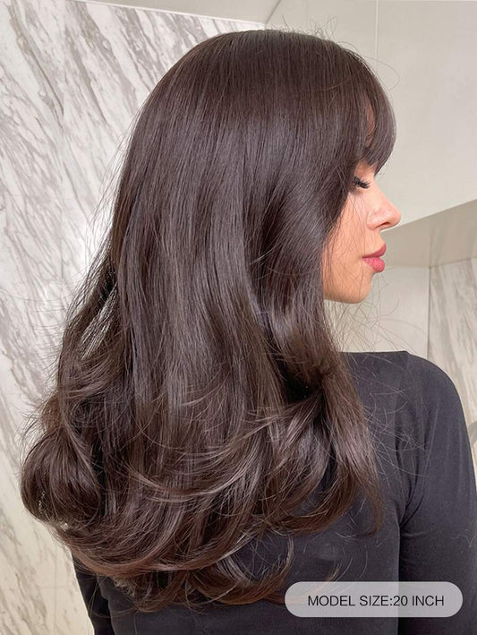 SHEIN باروكة صناعية بنية داكنة 20 بوصة