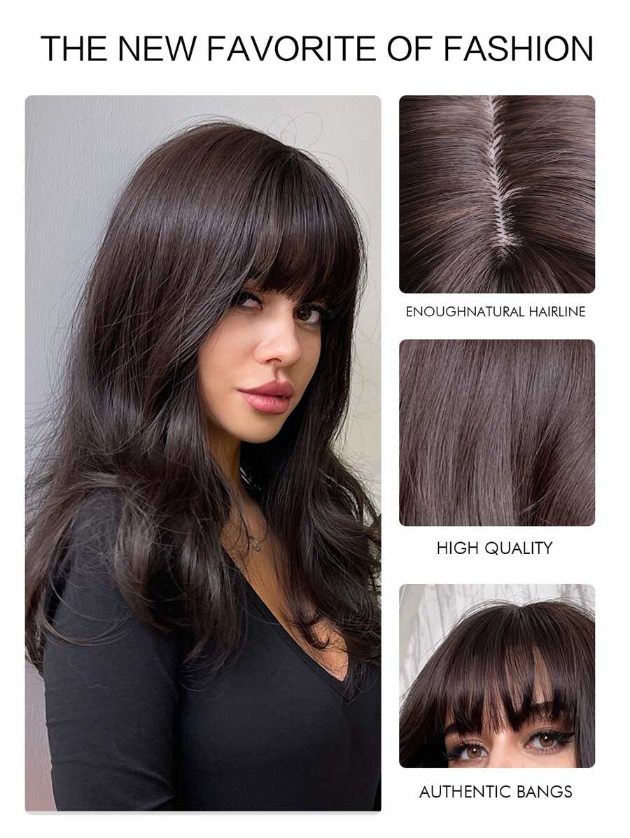 SHEIN باروكة صناعية بنية داكنة 20 بوصة