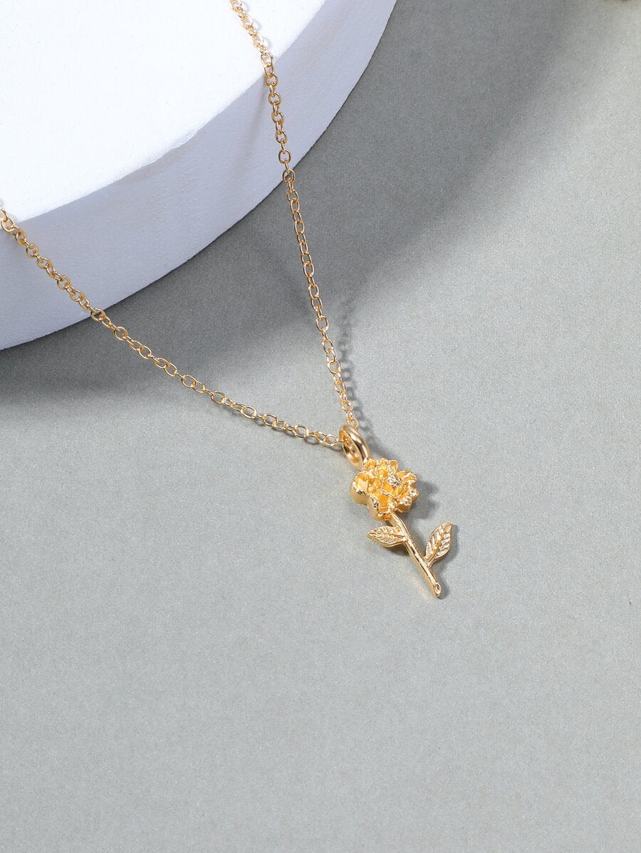 SHEIN قلادة سحر الزهور الذهبية