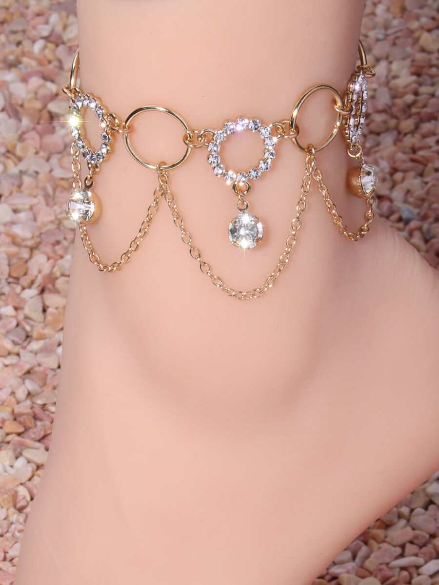 SHEIN خلخال متعدد الطبقات مزين بحجر الراين